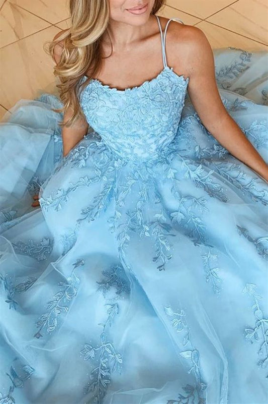 princess ball gown prom dresses, light blue graduation gowns, lace prom dress  cg9707