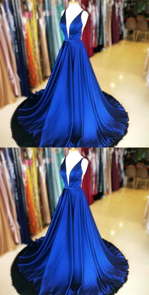 Charming V neck Simple Evening Dress with Sleeveless, Sexy Sweep Train Long Prom Dress  cg9714