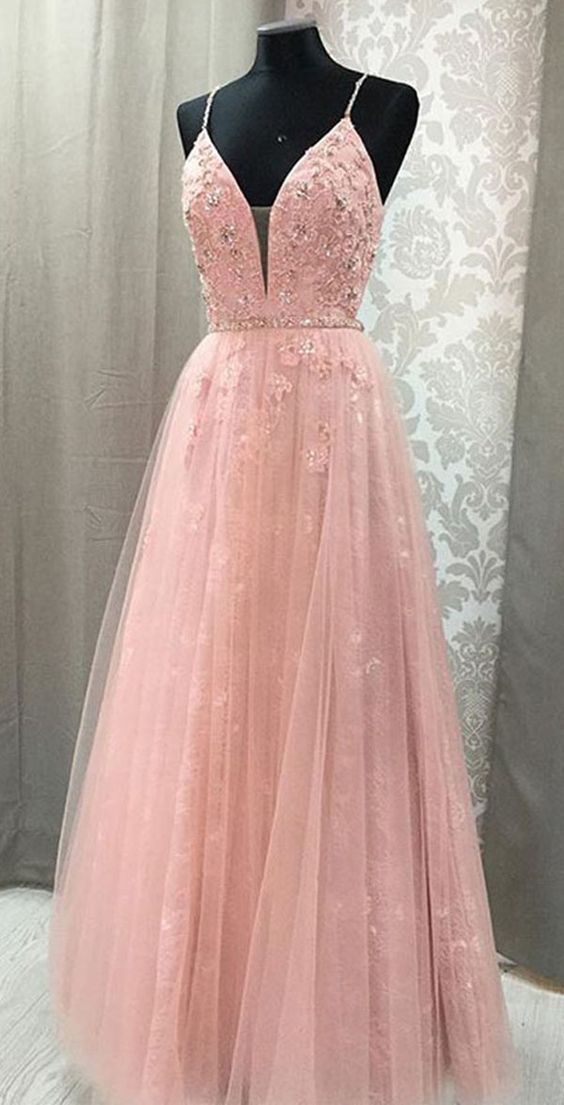 Pink Prom Dress,Tulle Prom Gown,Appliques Prom Dress,lace Prom Gown  cg986